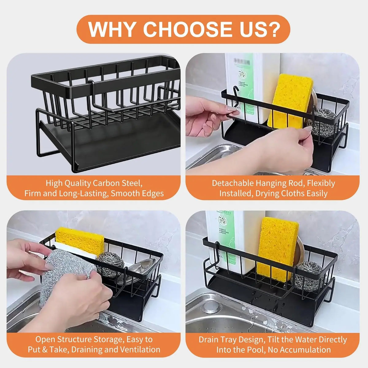 Stainless Steel Kitchen Sink Organizer Rack with Utensil Holder