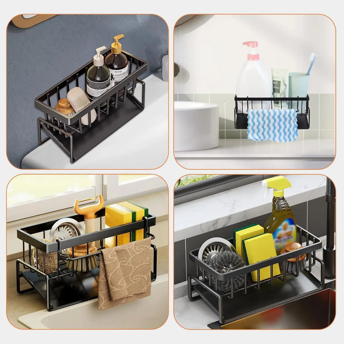 Stainless Steel Kitchen Sink Organizer Rack with Utensil Holder