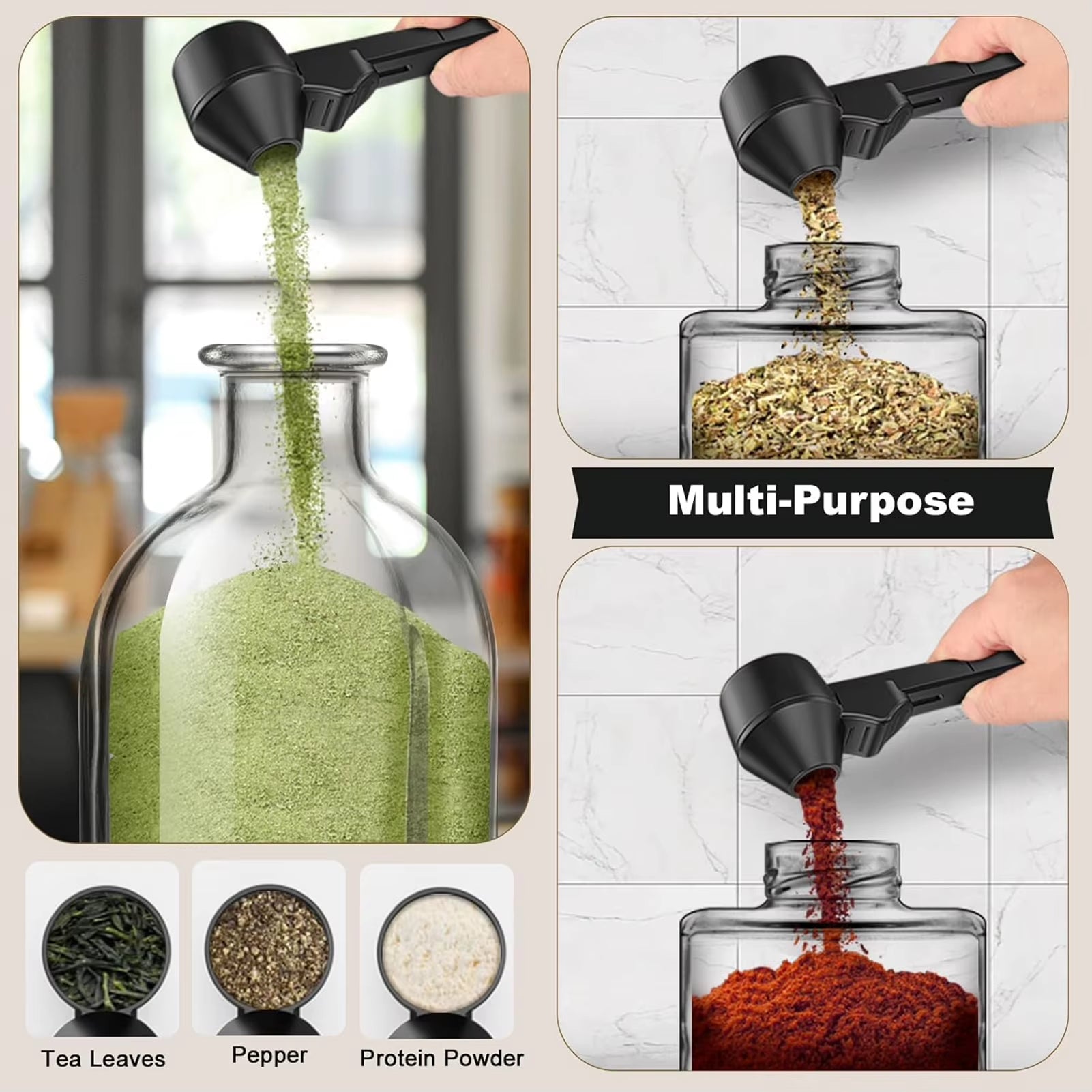Creative Sliding Leakproof Coffee Scoop Protein Powder Measuring Spoon with Hanging Hole for Kitchen Bar Gym Travel