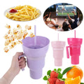 1000Ml Portable Snack Container Multifunction Stadium Tumbler Popcorn Beverage Cup with Straw & Handle for Cinema Home Travel