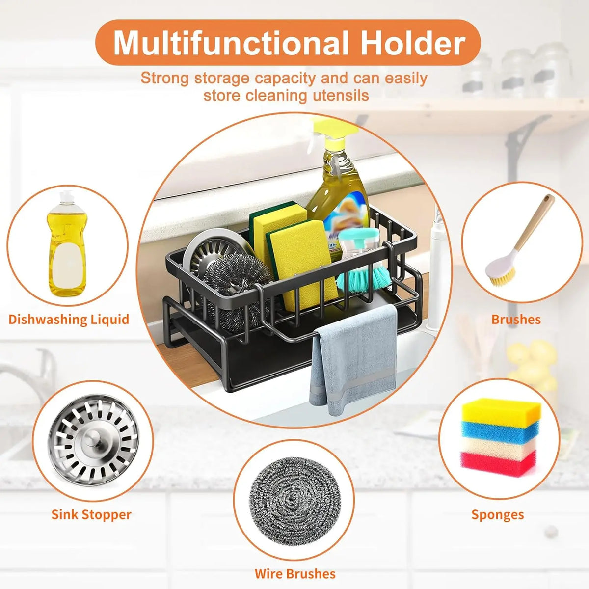 Stainless Steel Kitchen Sink Organizer Rack with Utensil Holder