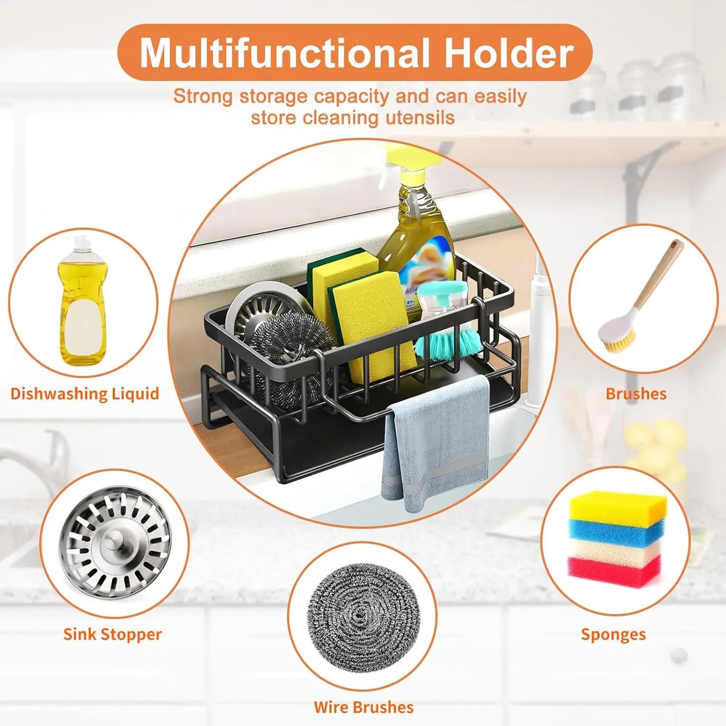 Stainless Steel Kitchen Sink Organizer Rack with Utensil Holder