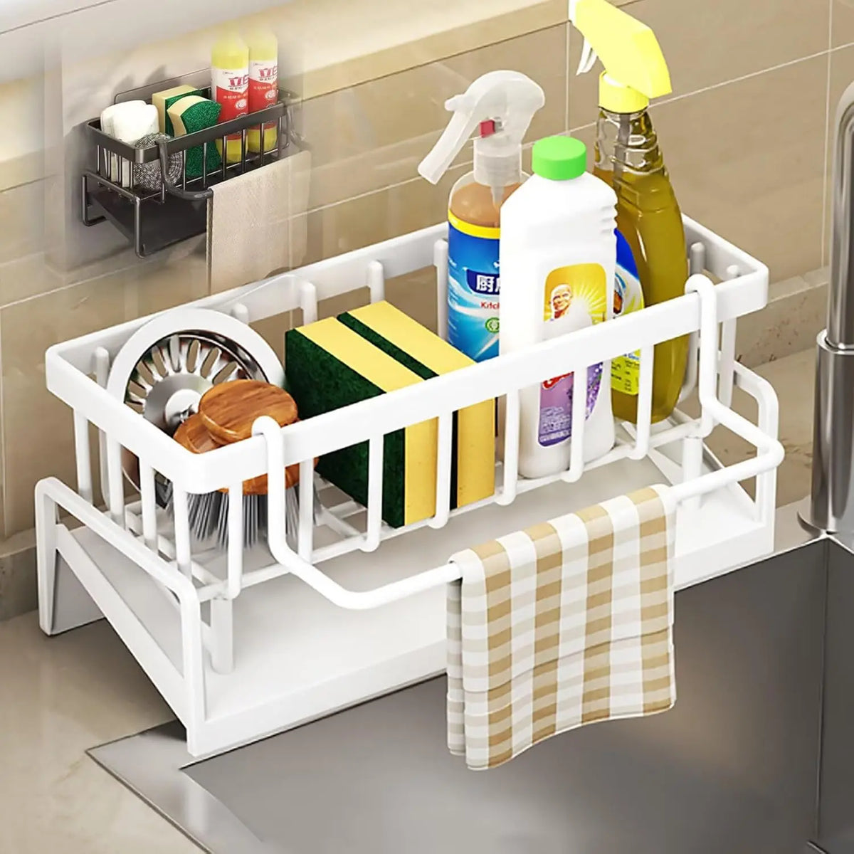 Stainless Steel Kitchen Sink Organizer Rack with Utensil Holder
