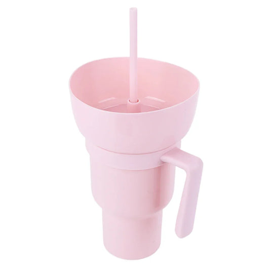 1000Ml Portable Snack Container Multifunction Stadium Tumbler Popcorn Beverage Cup with Straw & Handle for Cinema Home Travel