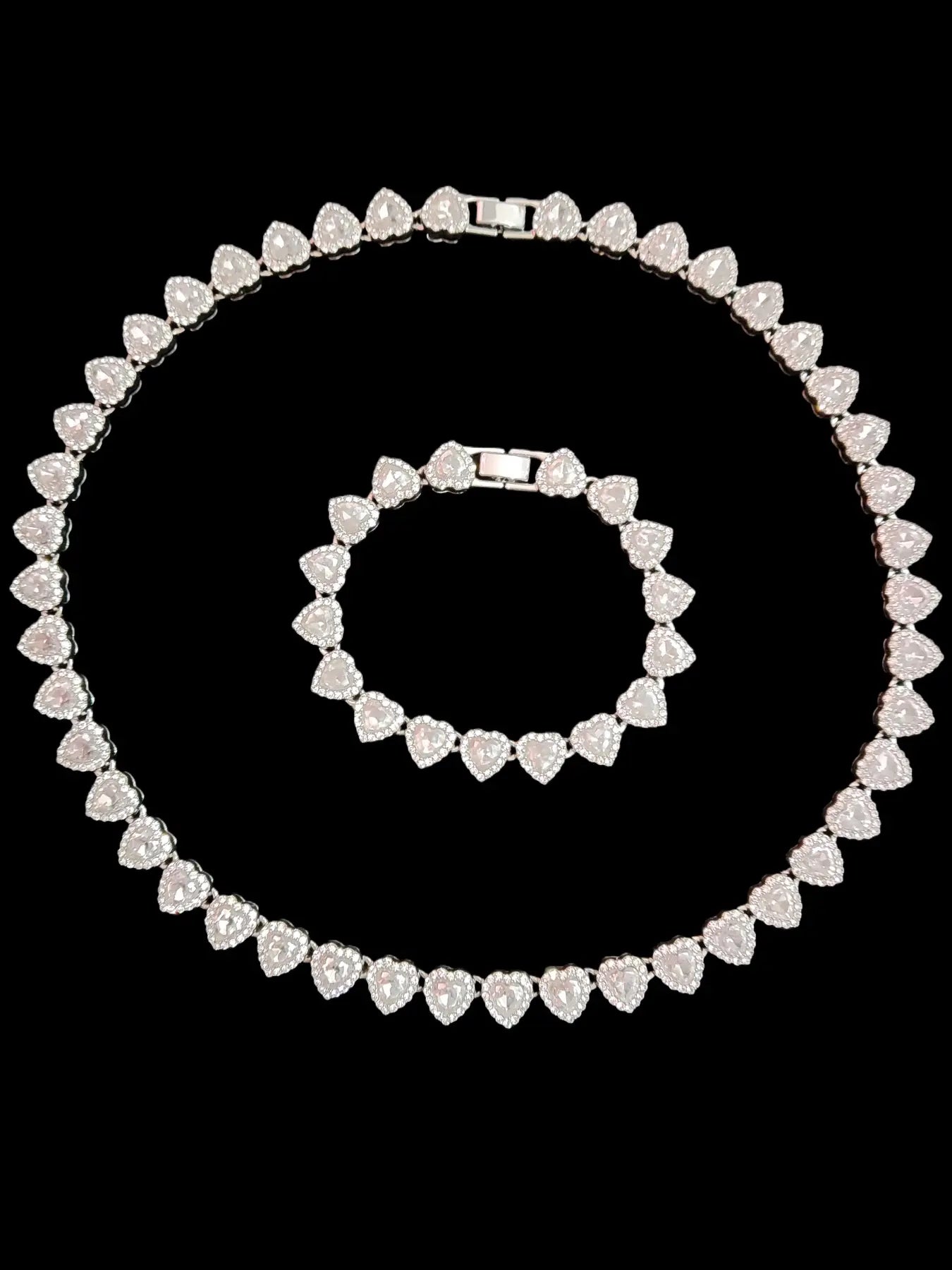 2 Pieces/Set 10Mm Love Heart Shape Chain Necklace and Bracelet for Men or Women, Hip Hop Iced Out Bling Bling Fashionable Jewelry Set