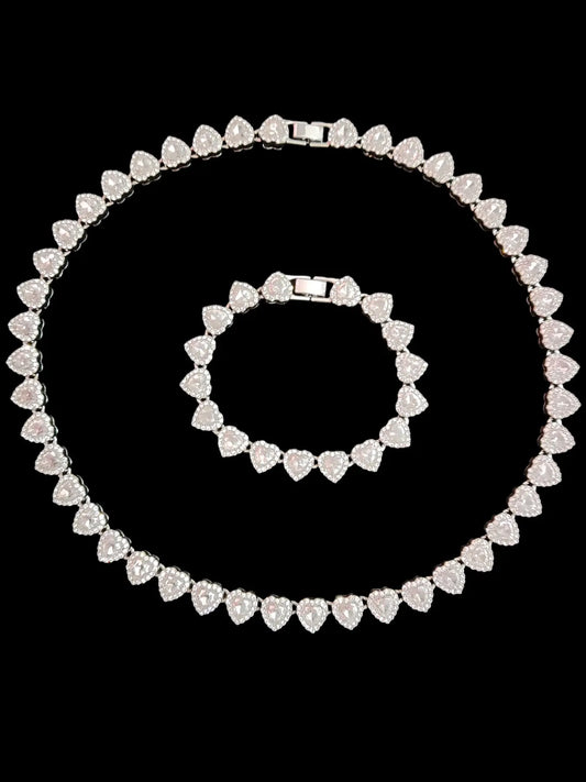 2 Pieces/Set 10Mm Love Heart Shape Chain Necklace and Bracelet for Men or Women, Hip Hop Iced Out Bling Bling Fashionable Jewelry Set