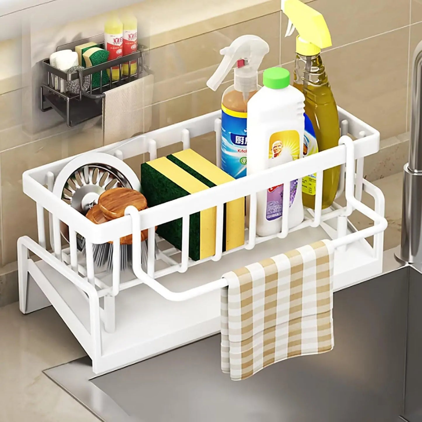 Stainless Steel Kitchen Sink Organizer Rack with Utensil Holder