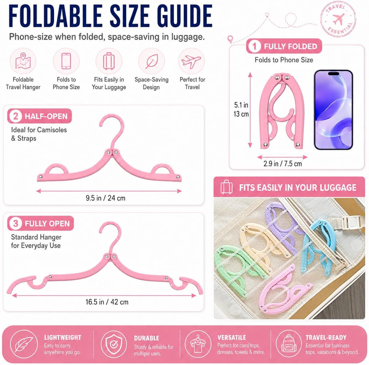 10-Pack Portable Foldable Plastic Travel Hangers - Compact Clothes Drying Rack for On-the-Go Use