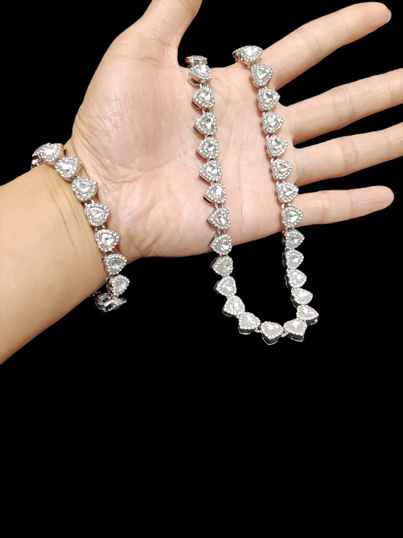 2 Pieces/Set 10Mm Love Heart Shape Chain Necklace and Bracelet for Men or Women, Hip Hop Iced Out Bling Bling Fashionable Jewelry Set