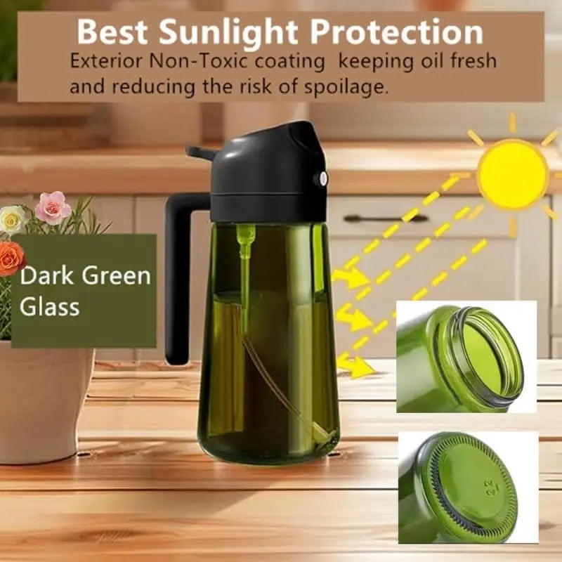 2 Count 16Oz/470Ml Glass Olive Oil Spray for Cooking, 2 in 1 Oil Dispenser for Kitchen Spray and Pour, Premium Light-Blocking Oil Bottle, Food-Grade Spray Bottle, for Salad, Air Fryer