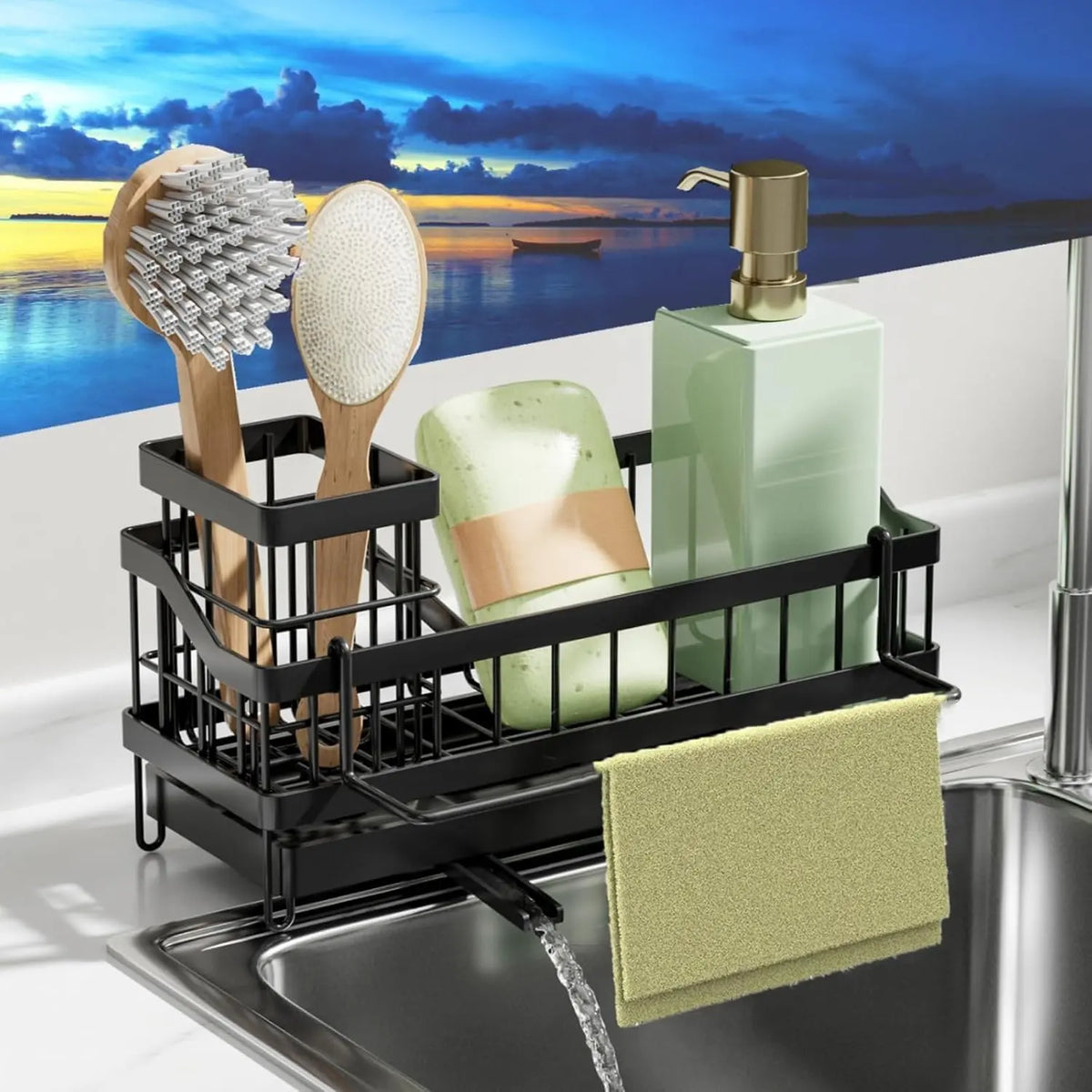 Stainless Steel Kitchen Sink Organizer Rack with Utensil Holder