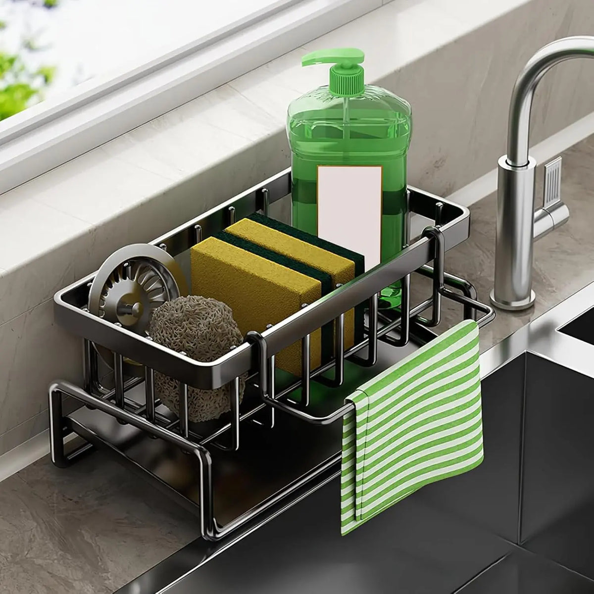 Stainless Steel Kitchen Sink Organizer Rack with Utensil Holder