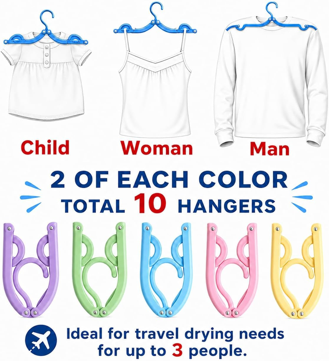 10-Pack Portable Foldable Plastic Travel Hangers - Compact Clothes Drying Rack for On-the-Go Use